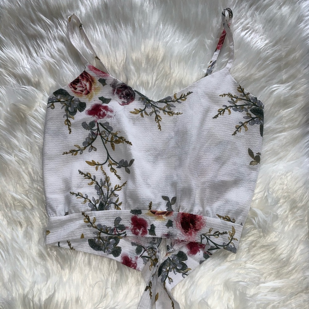 White floral cropped shirt